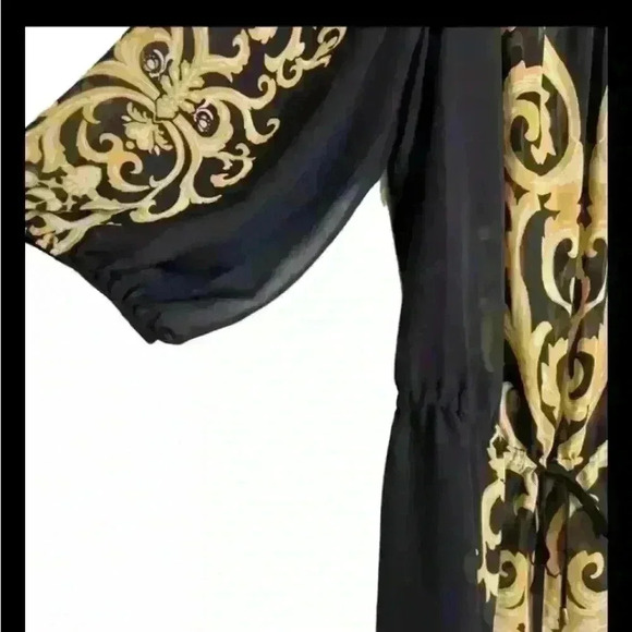 Lane Bryant Womens Sheer Blouse Size 18/20 Black Gold Peplum Hem Waist Tie - Picture 3 of 6